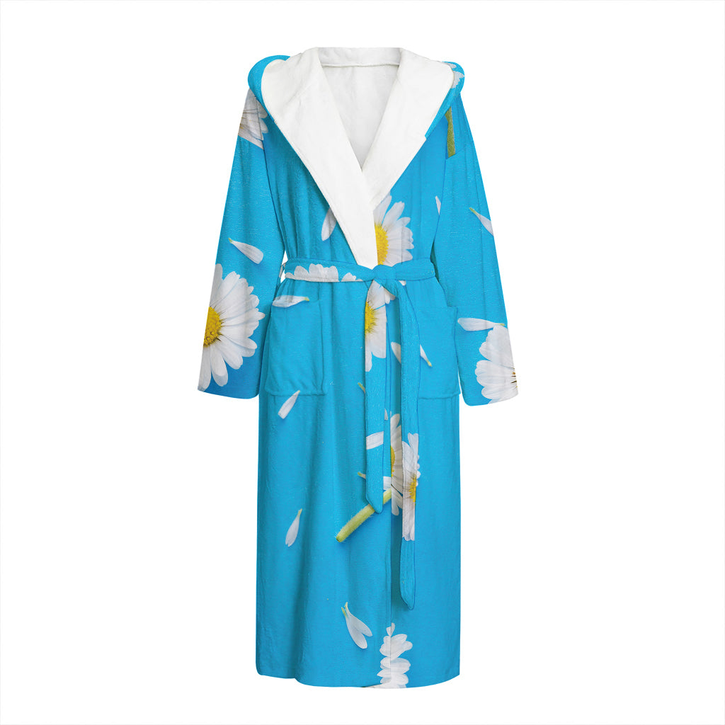 White Daisy Flower Print Hooded Bathrobe