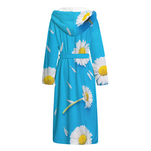 White Daisy Flower Print Hooded Bathrobe