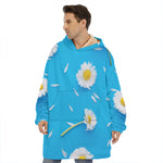 White Daisy Flower Print Hoodie Blanket