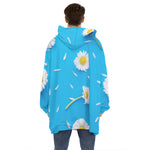 White Daisy Flower Print Hoodie Blanket
