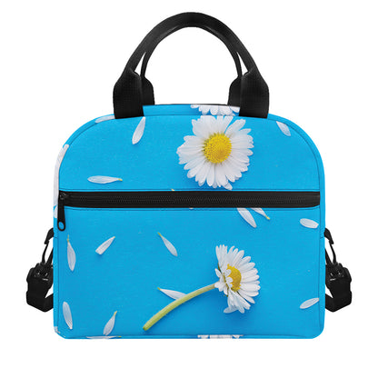 White Daisy Flower Print Insulated Lunch Bag