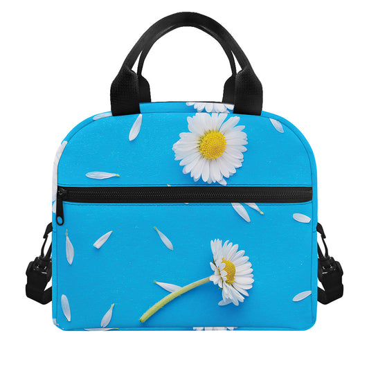 White Daisy Flower Print Insulated Lunch Bag
