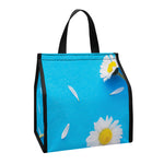White Daisy Flower Print Insulated Lunch Tote