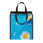 White Daisy Flower Print Insulated Lunch Tote