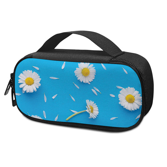 White Daisy Flower Print Insulin Cooler Travel Case