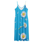 White Daisy Flower Print Jersey Midi Cami Dress