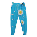 White Daisy Flower Print Jogger Pants