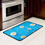 White Daisy Flower Print Kitchen Mat
