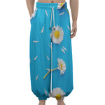 White Daisy Flower Print Lantern Pants