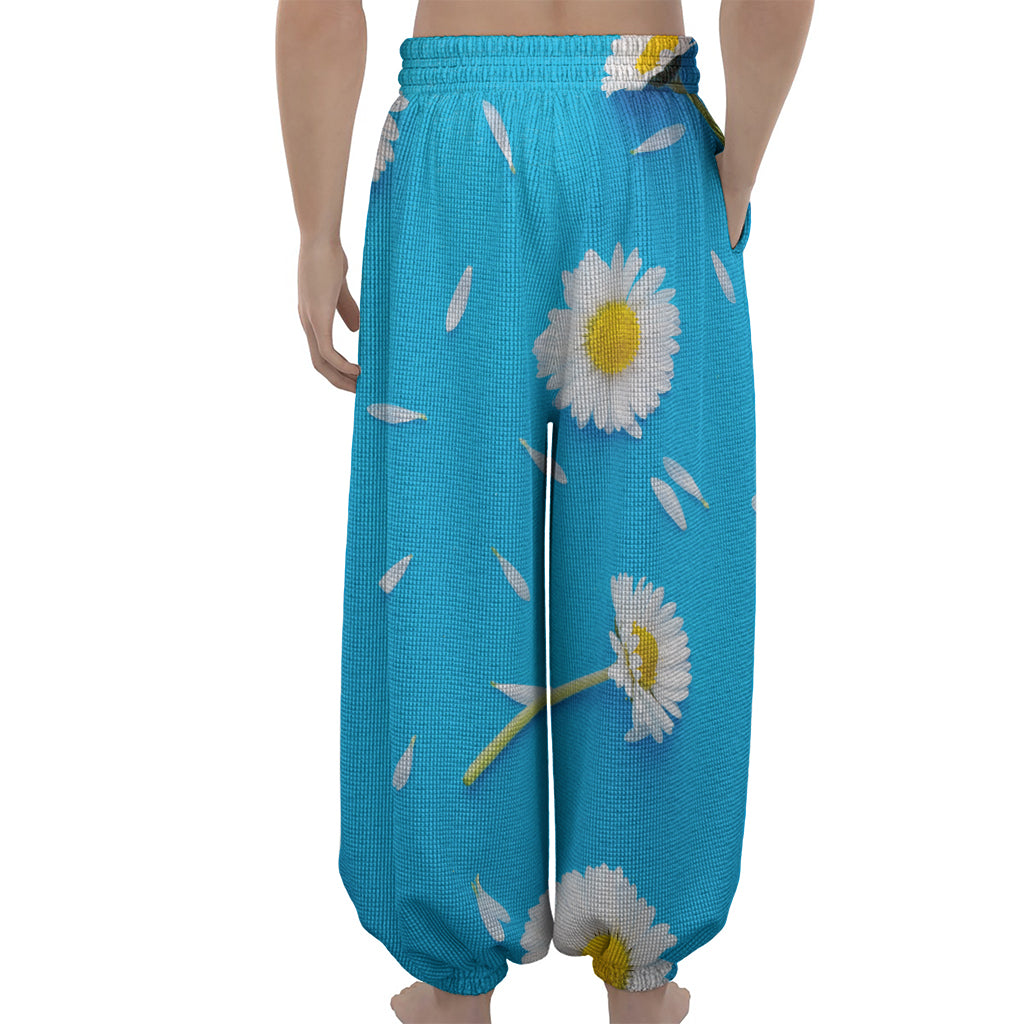 White Daisy Flower Print Lantern Pants