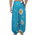 White Daisy Flower Print Lantern Pants