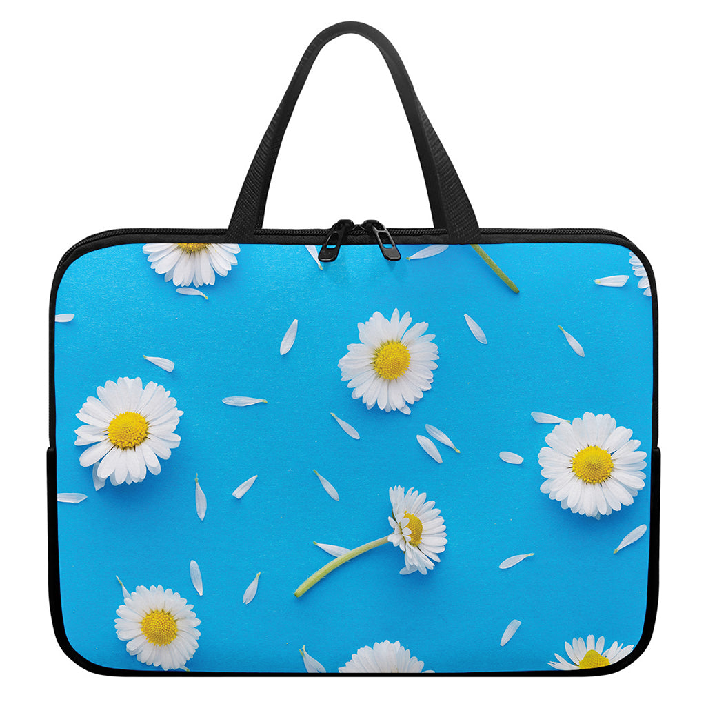 White Daisy Flower Print Laptop Sleeve With Handle