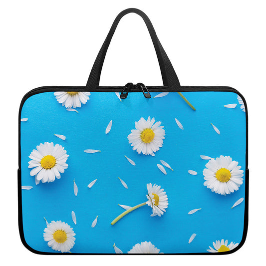 White Daisy Flower Print Laptop Sleeve With Handle
