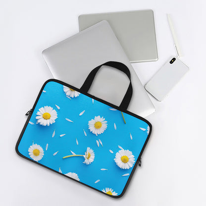 White Daisy Flower Print Laptop Sleeve With Handle