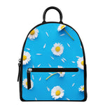 White Daisy Flower Print Leather Backpack