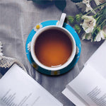 White Daisy Flower Print Leather Coaster Set