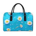 White Daisy Flower Print Leather Duffel Bag