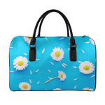 White Daisy Flower Print Leather Duffle Bag