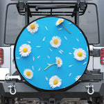 White Daisy Flower Print Leather Spare Tire Cover