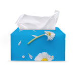 White Daisy Flower Print Leather Tissue Box Cover