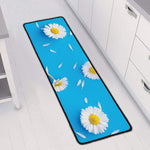White Daisy Flower Print Long Kitchen Mat