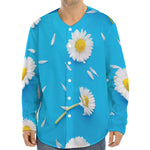 White Daisy Flower Print Long Sleeve Baseball Jersey