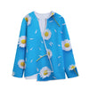 White Daisy Flower Print Long Sleeve Short Coat