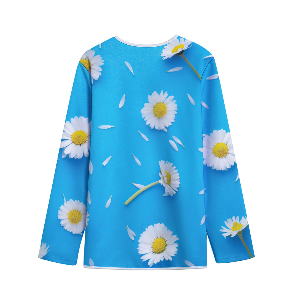 White Daisy Flower Print Long Sleeve Short Coat