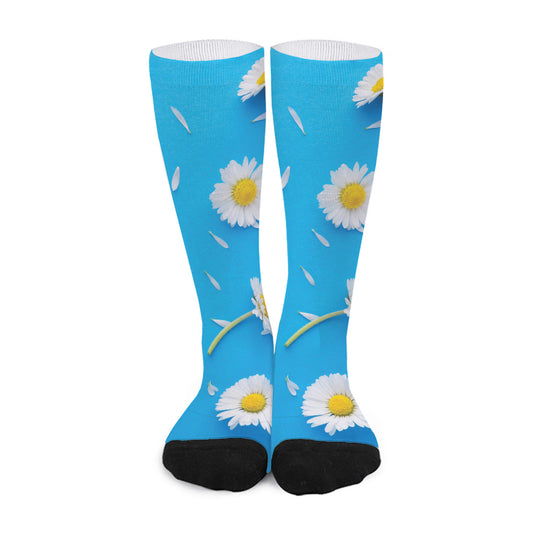 White Daisy Flower Print Long Socks