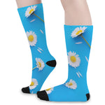 White Daisy Flower Print Long Socks