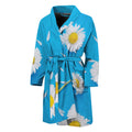White Daisy Flower Print Men's Bathrobe