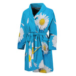 White Daisy Flower Print Men's Bathrobe