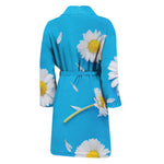 White Daisy Flower Print Men's Bathrobe