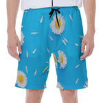 White Daisy Flower Print Men's Beach Shorts