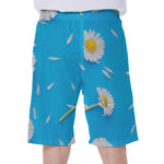White Daisy Flower Print Men's Beach Shorts