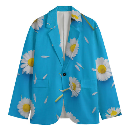 White Daisy Flower Print Men's Blazer