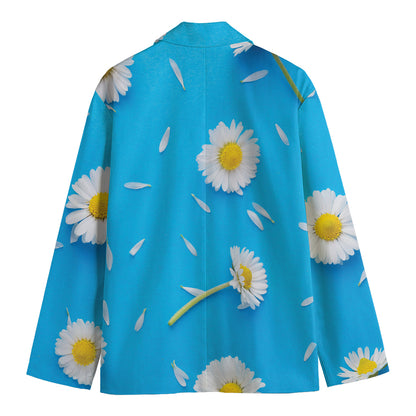 White Daisy Flower Print Men's Blazer