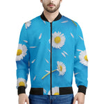 White Daisy Flower Print Men's Bomber Jacket