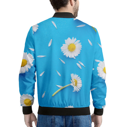 White Daisy Flower Print Men's Bomber Jacket