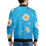 White Daisy Flower Print Men's Bomber Jacket