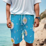 White Daisy Flower Print Men's Cargo Shorts