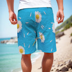 White Daisy Flower Print Men's Cargo Shorts