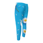 White Daisy Flower Print Men's Compression Pants