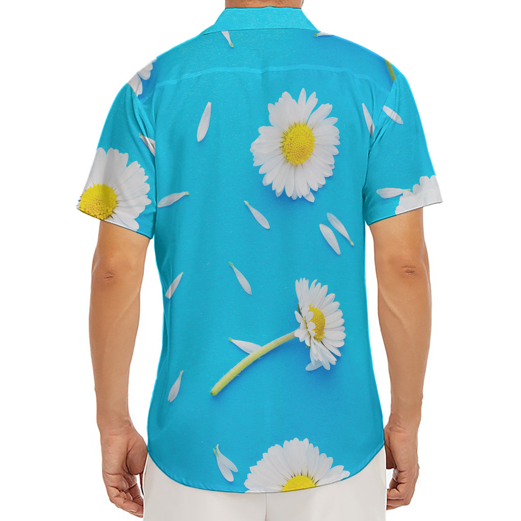 White Daisy Flower Print Men's Deep V-Neck Shirt