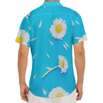 White Daisy Flower Print Men's Deep V-Neck Shirt