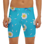 White Daisy Flower Print Men's Long Boxer Briefs