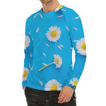 White Daisy Flower Print Men's Long Sleeve Rash Guard