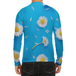 White Daisy Flower Print Men's Long Sleeve Rash Guard
