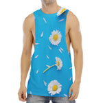 White Daisy Flower Print Men's Muscle Tank Top