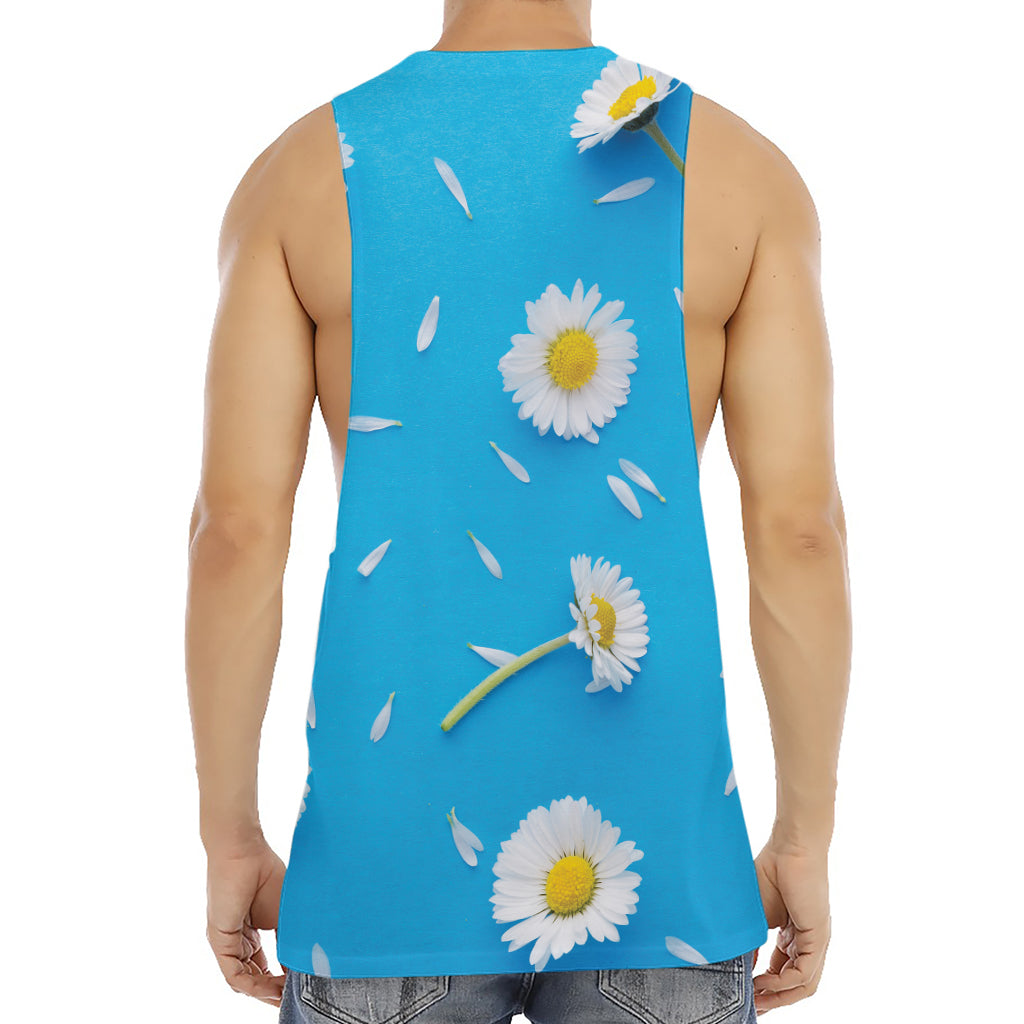 White Daisy Flower Print Men's Muscle Tank Top